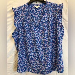 3X On 34th Blue Floral Ruffle Sleeve V-Neck Camisole
